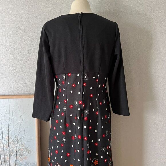 Vintage 60s 70s Mod Black Flower Power Maxi Dress‎ floral retro colorful medium - Picture 7 of 9
